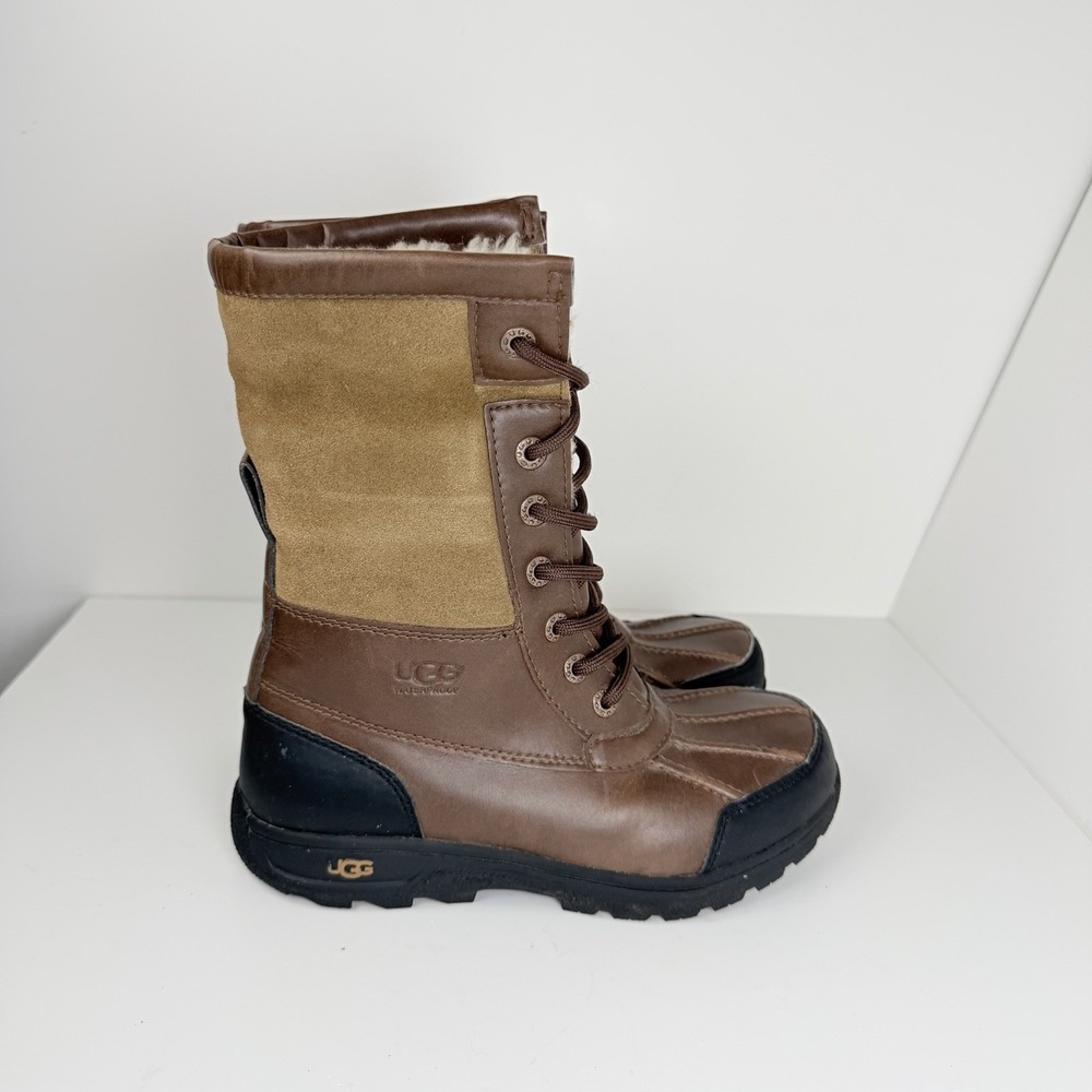 UGG Kids Butte II Waterproof Winter Boots Brown Leather Suede Size 2